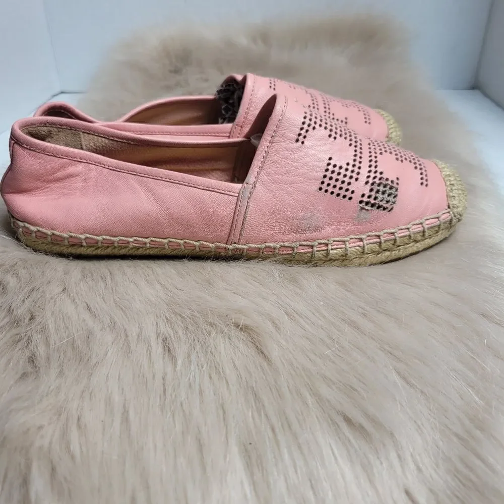 Tory Burch Pink  Perforated Leather Espadrille Flats